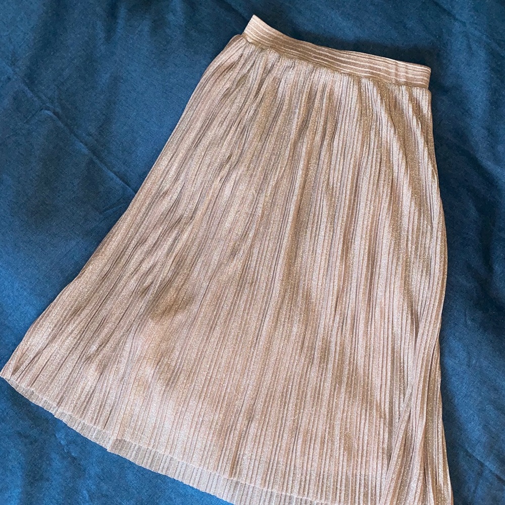 Mauve pink sparkly pleated skirt.